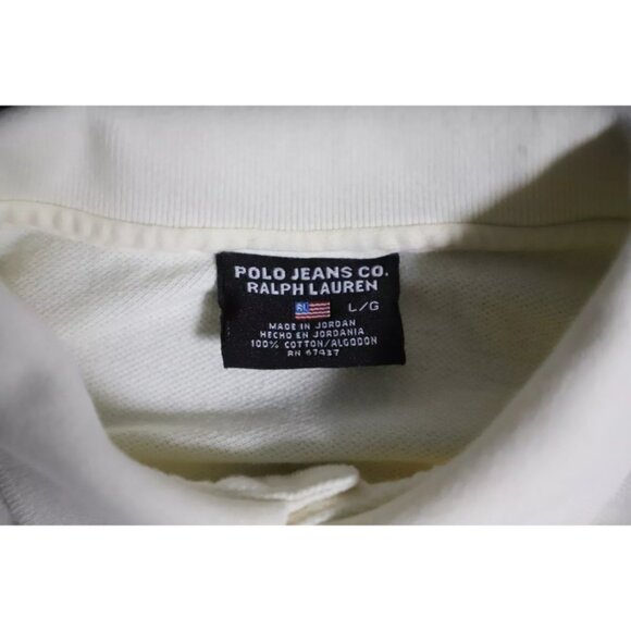 VTG Polo Ralph Lauren Jeans Rugby Golf Polo Shirt Men L White US Flag Embroidery - Picture 5 of 9